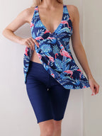 Straped Print Beach Dress Two Piece Set Purplish Blue / S