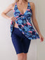 Straped Print Beach Dress Two Piece Set Purplish Blue / S
