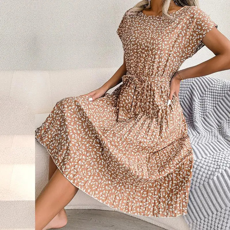 Floral High-Rise Dress with Pleat Details