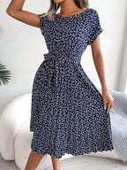 Floral High-Rise Dress with Pleat Details