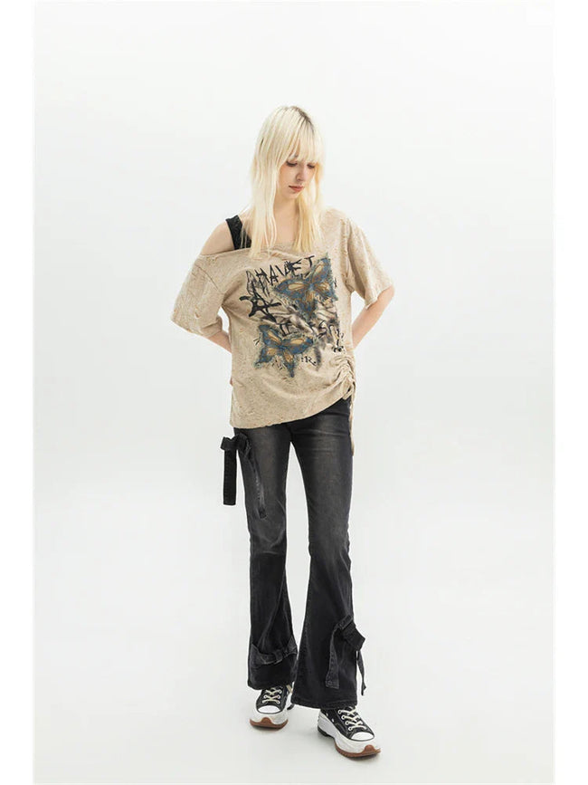 Dark Medieval Ribbon Flare Denim Trouser Black / S Main image
