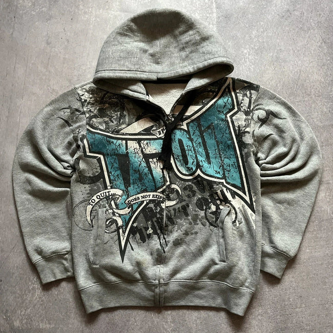 Dark Vintage Letter Zip Hoodie white1 / S Main image