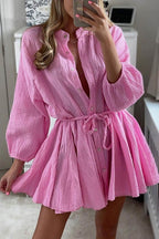 Ruffled Single-Breasted Dress with a Waist Tie