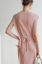 Ruched Sleeveless Midi Dress with Lace-Up Details