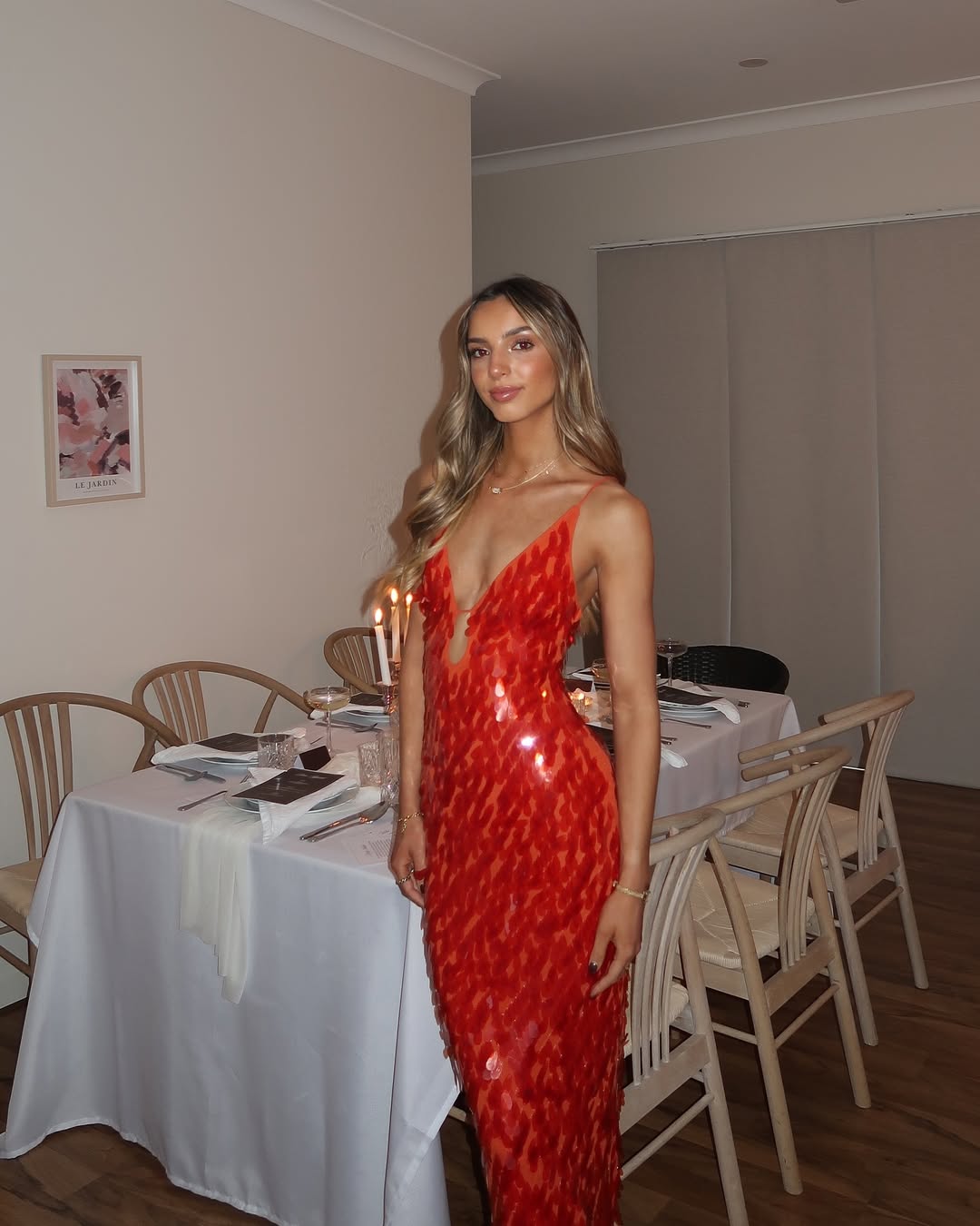 Plunging-V Mermaid Maxi Dress with Sequin Detail