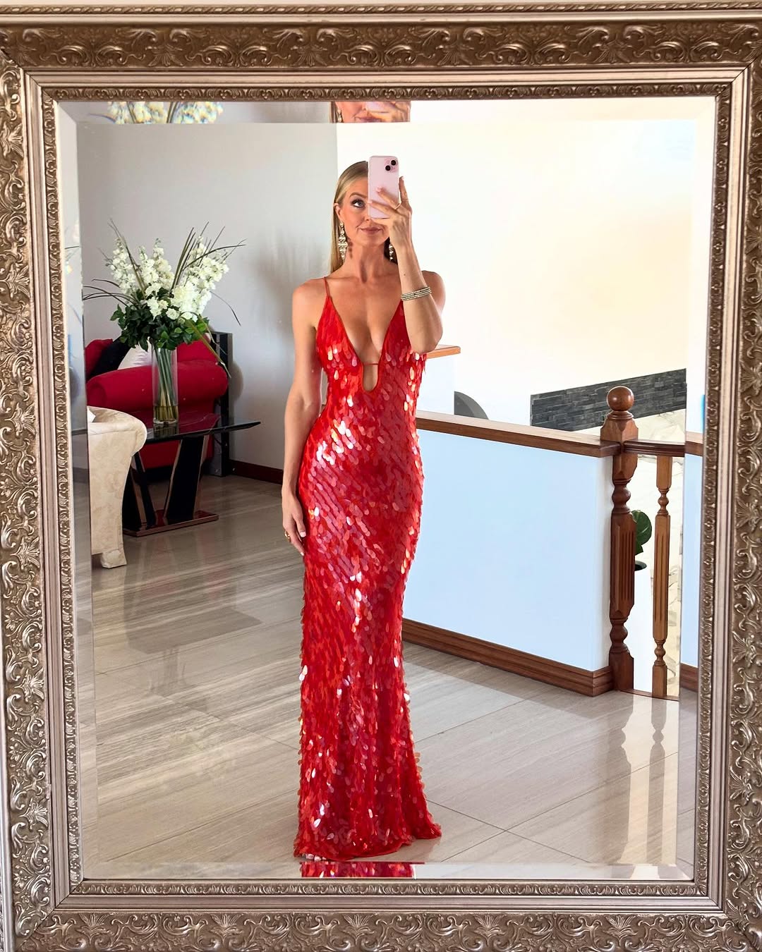 Plunging-V Mermaid Maxi Dress with Sequin Detail