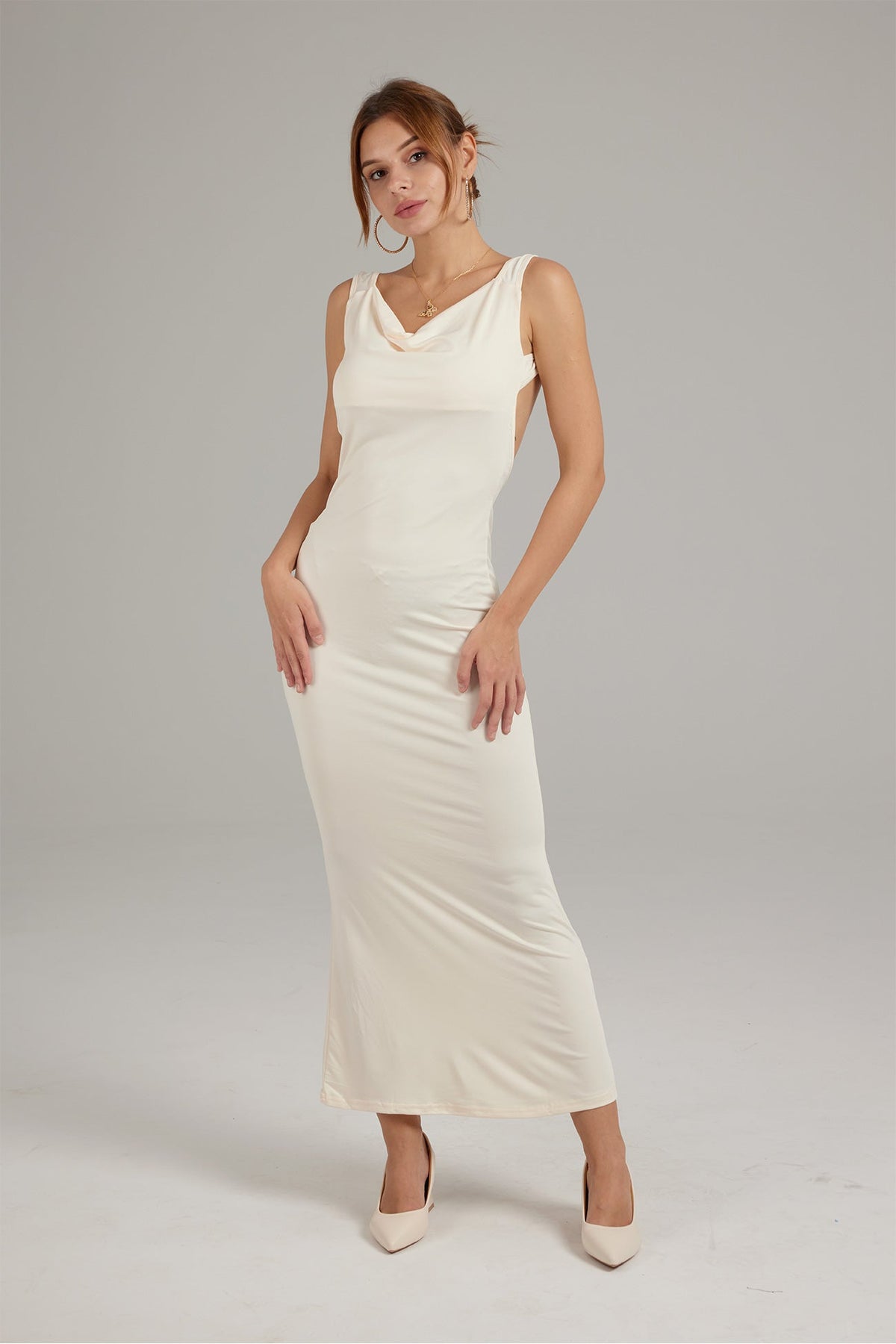 Cowl-Neck Dress with an Open Back