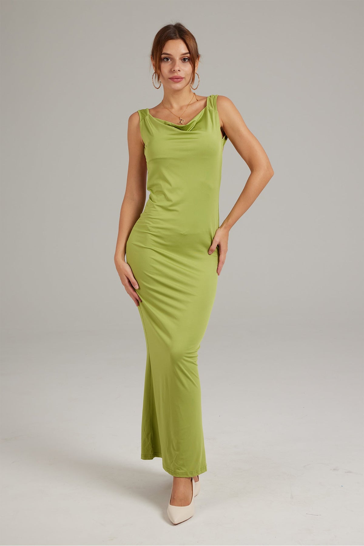 Cowl-Neck Dress with an Open Back