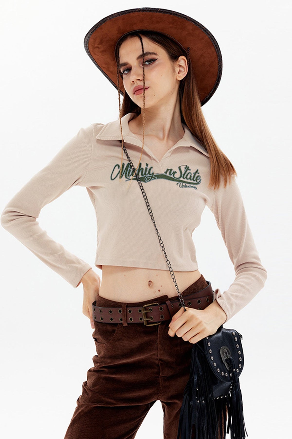 Printed Lapel-Collar Top