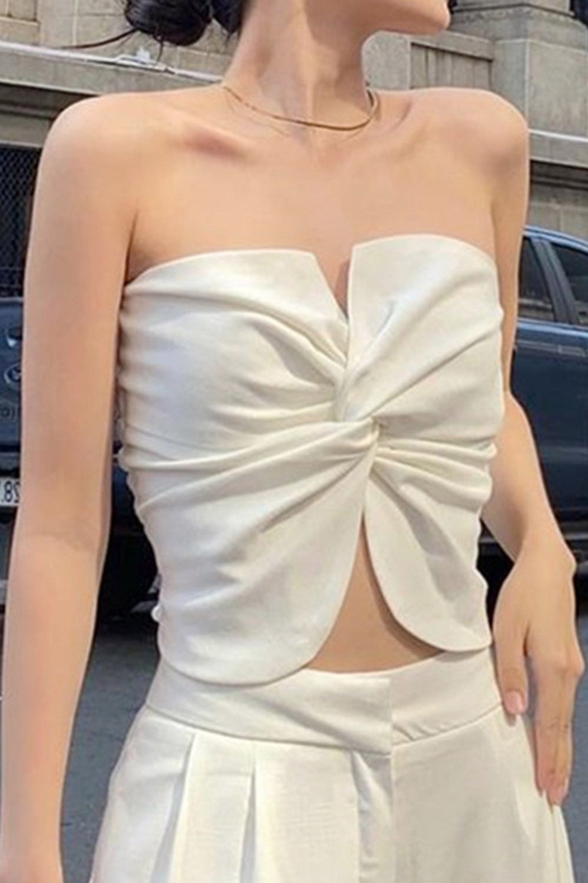 Strapless Cropped Twist-Detail Crop Top