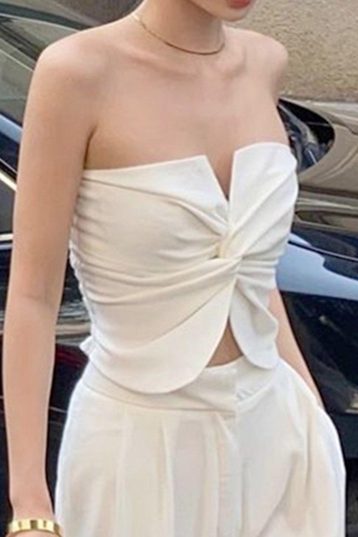 Strapless Cropped Twist-Detail Crop Top