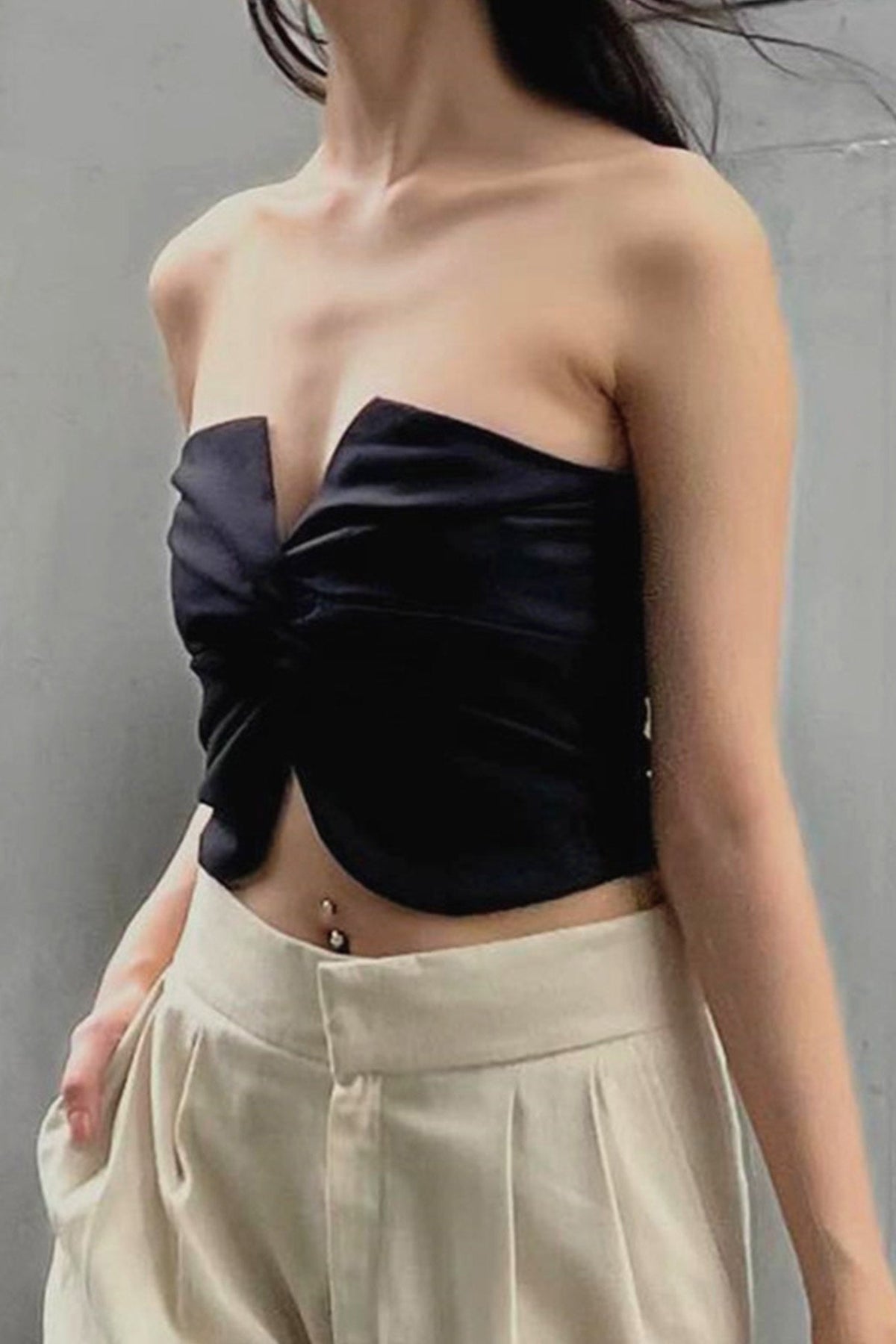 Strapless Cropped Twist-Detail Crop Top