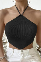 Ribbed Cropped Crop Top with a Halter Neck