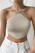 Ribbed Cropped Crop Top with a Halter Neck