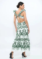 Plunging-V Ruffled Maxi Dress with an Open Back
