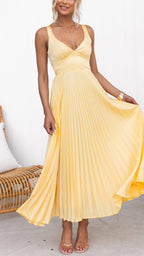 V-Neck Maxi Dress with Pleat Details