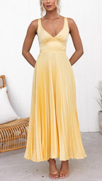 V-Neck Maxi Dress with Pleat Details