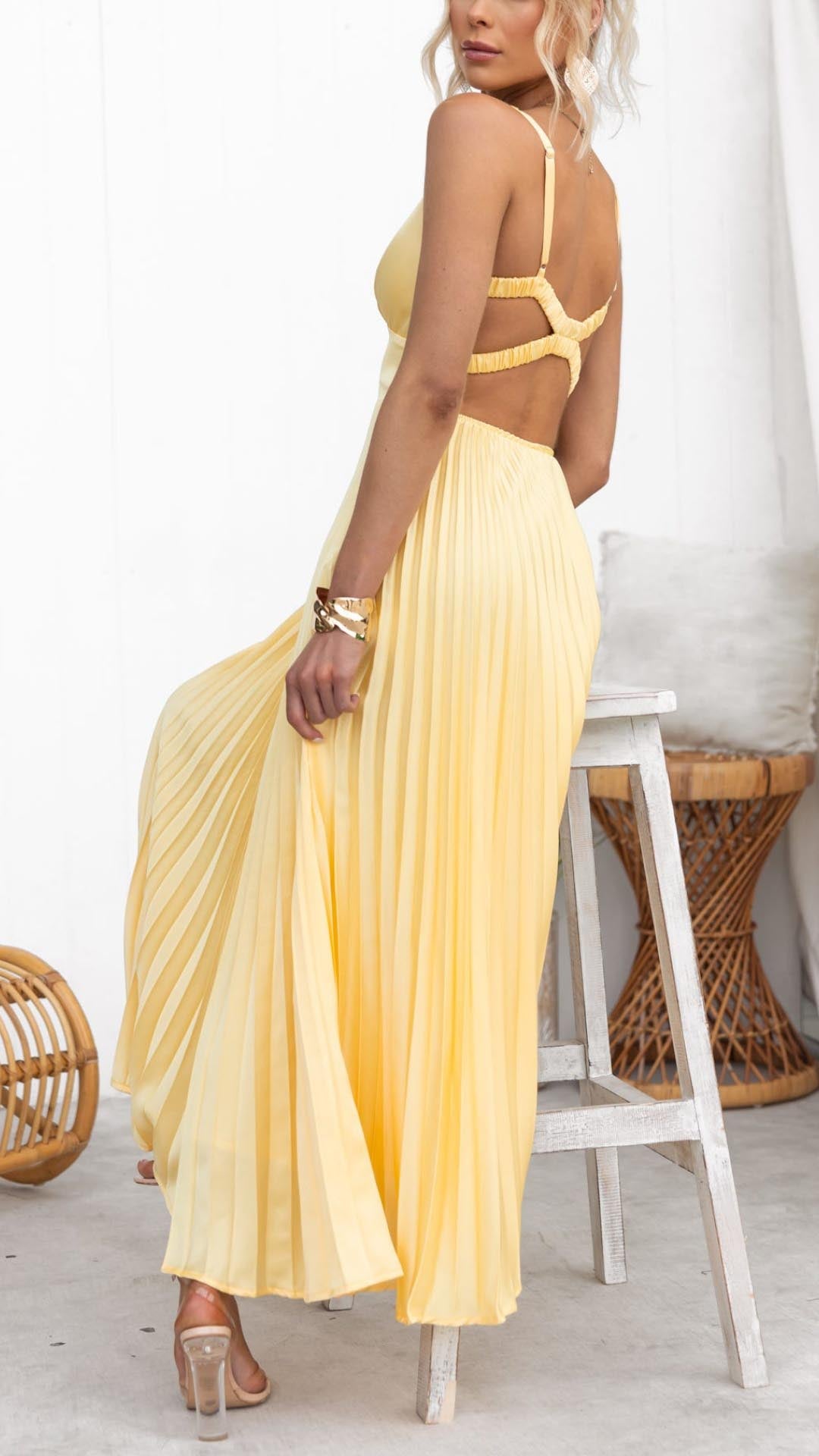 V-Neck Maxi Dress with Pleat Details