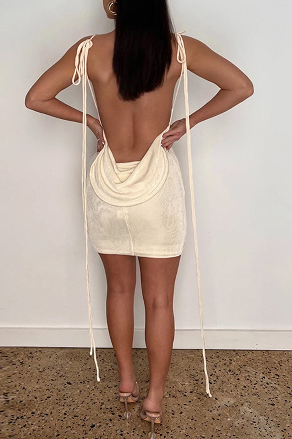 Tie-Strap Mini Dress with a Draped Back
