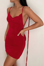 Tie-Strap Mini Dress with a Draped Back