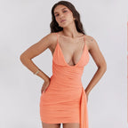 Pleated Ribbon Slim Bodycon Vacation Dress vacationdress-250223