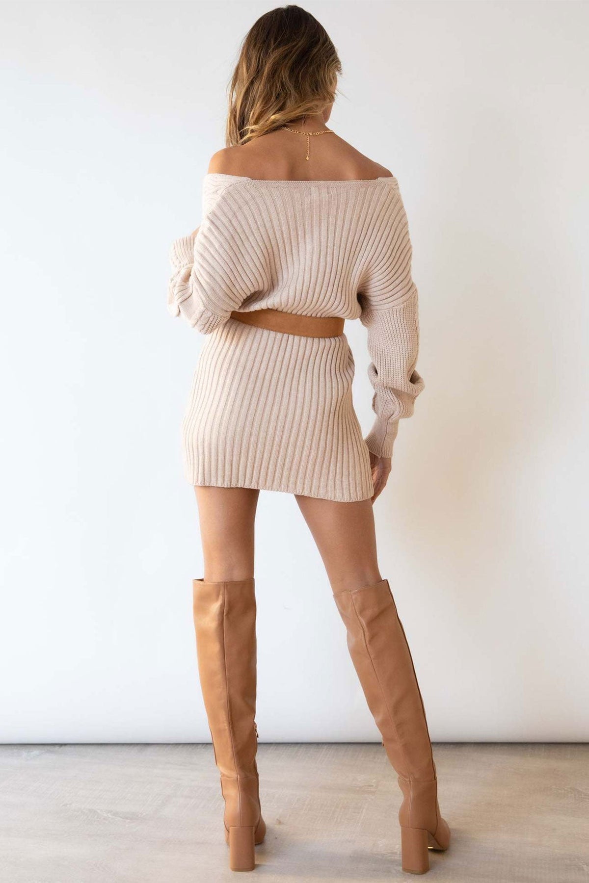 Knit Twist-Detail Mini Dress with a V-Neck