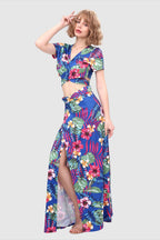 Botanical-Print Two-Piece Set with a V-Neck