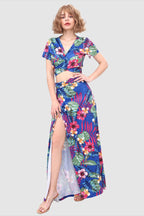 Botanical-Print Two-Piece Set with a V-Neck