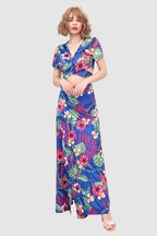 Botanical-Print Two-Piece Set with a V-Neck