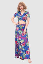 Botanical-Print Two-Piece Set with a V-Neck