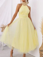Mesh Sleeveless Dress with a Halter Neck