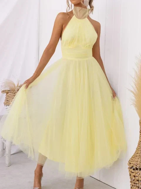 Mesh Sleeveless Dress with a Halter Neck