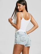 Denim Shorts with Raw-Edge Detail