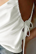 White Cowl-Neck Vest with Drawstring Detail