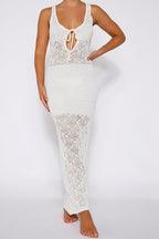 White Crochet Tank Dress with Cutout Details
