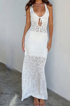 White Crochet Tank Dress with Cutout Details