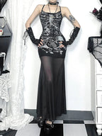 Skeleton Rose Pocket Neck Maxi Dress