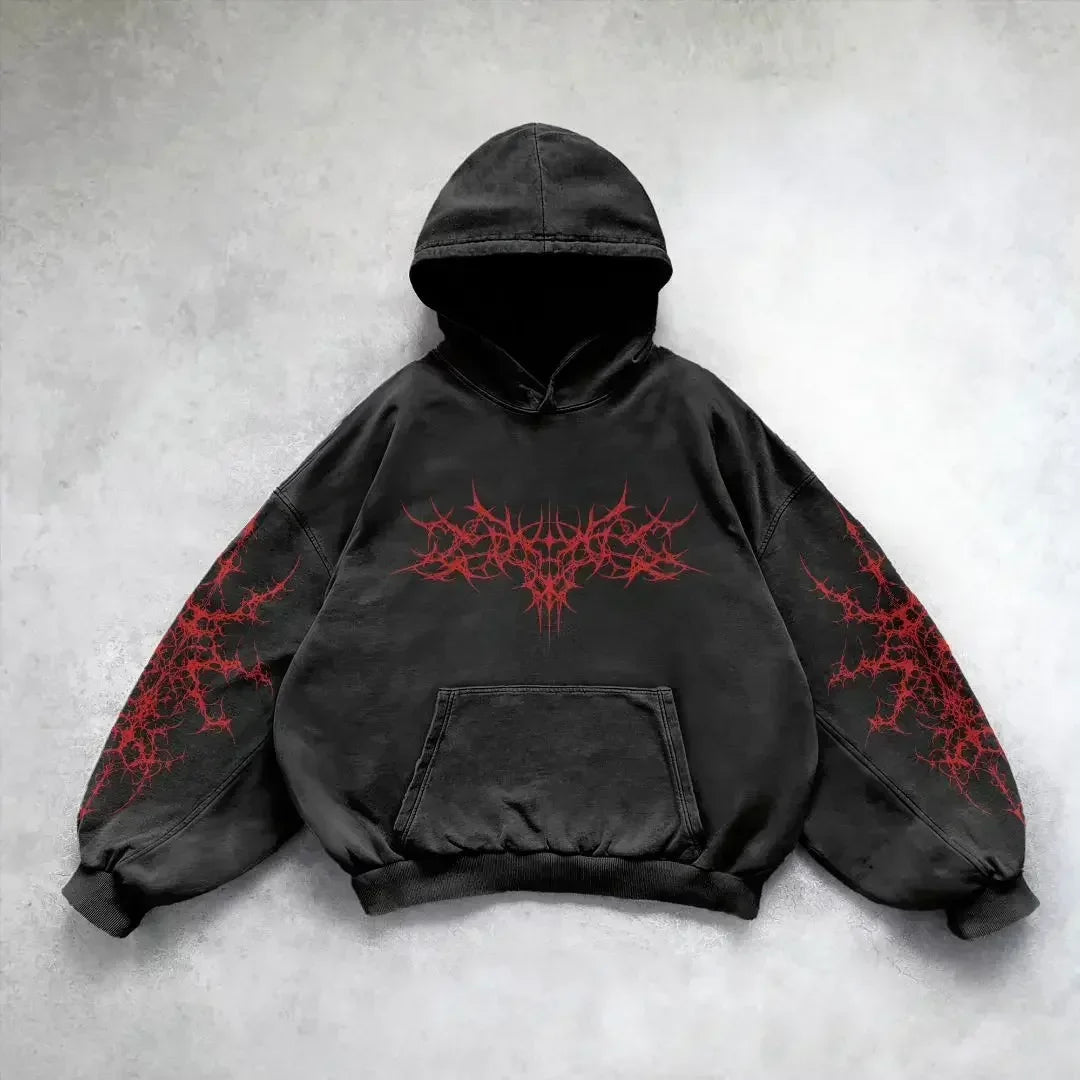 Distress Y2K Gothic Skull Hoodie black8 / S