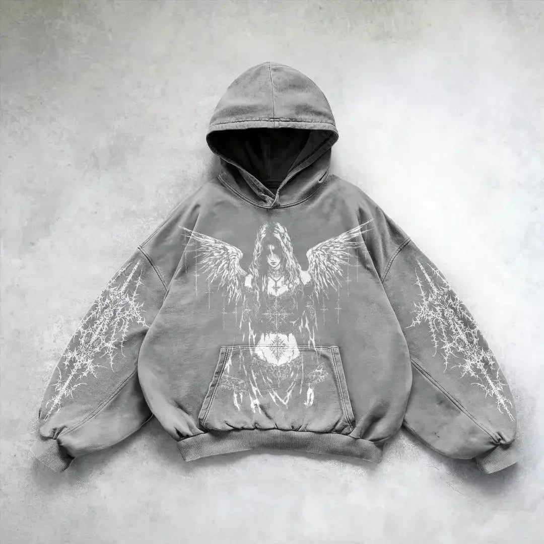Distress Y2K Gothic Skull Hoodie white1 / S