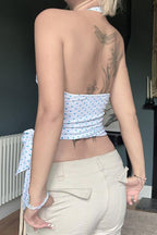 Polka-Dot Cropped Crop Top with a V-Neck