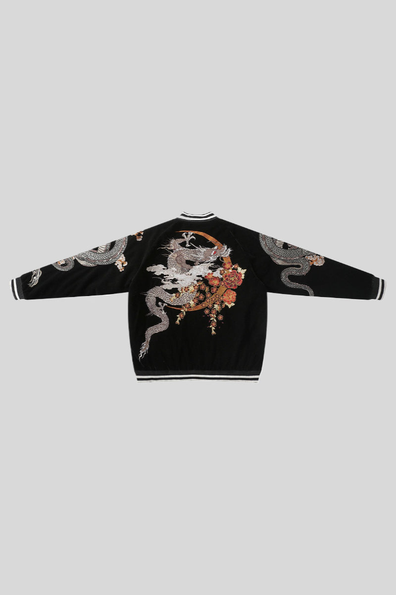 Satin Bomber Jacket with Dragon Embroidery