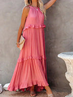 Halterneck Fitted Maxi Dress with Ruffle Details