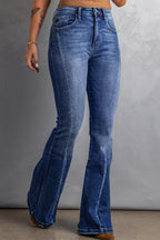 Blue Denim Flared Washed Jeans