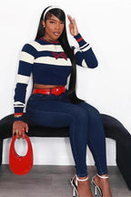 Striped Knit Sweater with Bow Details