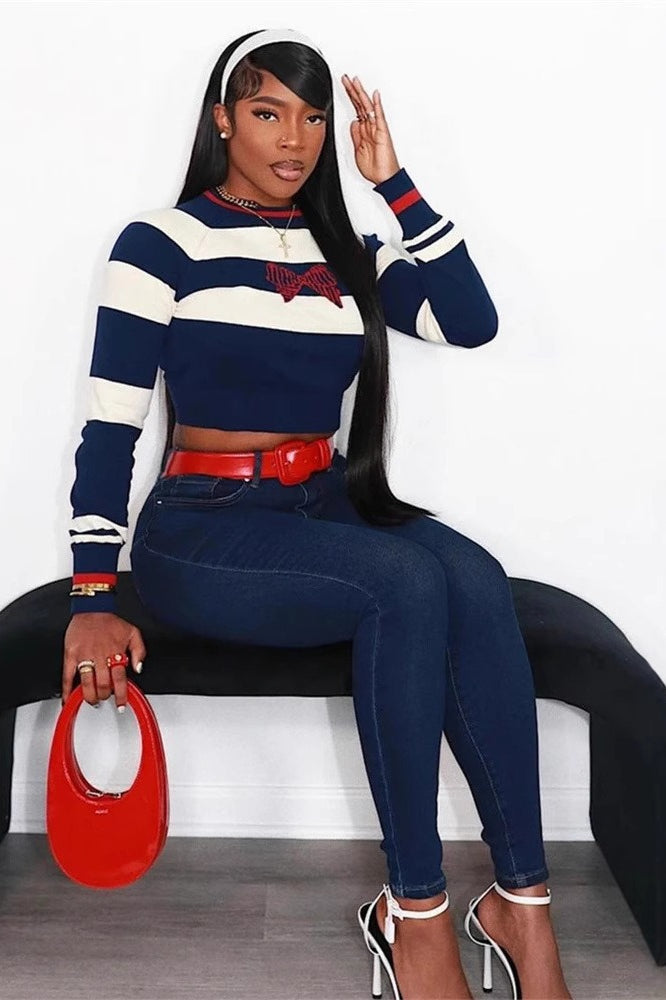 Striped Knit Sweater with Bow Details