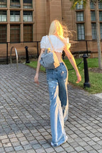 Wide-Leg Relaxed-Fit Distressed Jeans