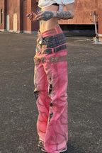 Pink Flared Graphic Jeans