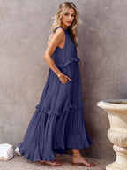 Tiered High-Low Maxi Dress with Ruffle Details