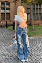 Wide-Leg Relaxed-Fit Distressed Jeans