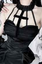 Halterneck Mid-Rise Gothic Maxi Dress
